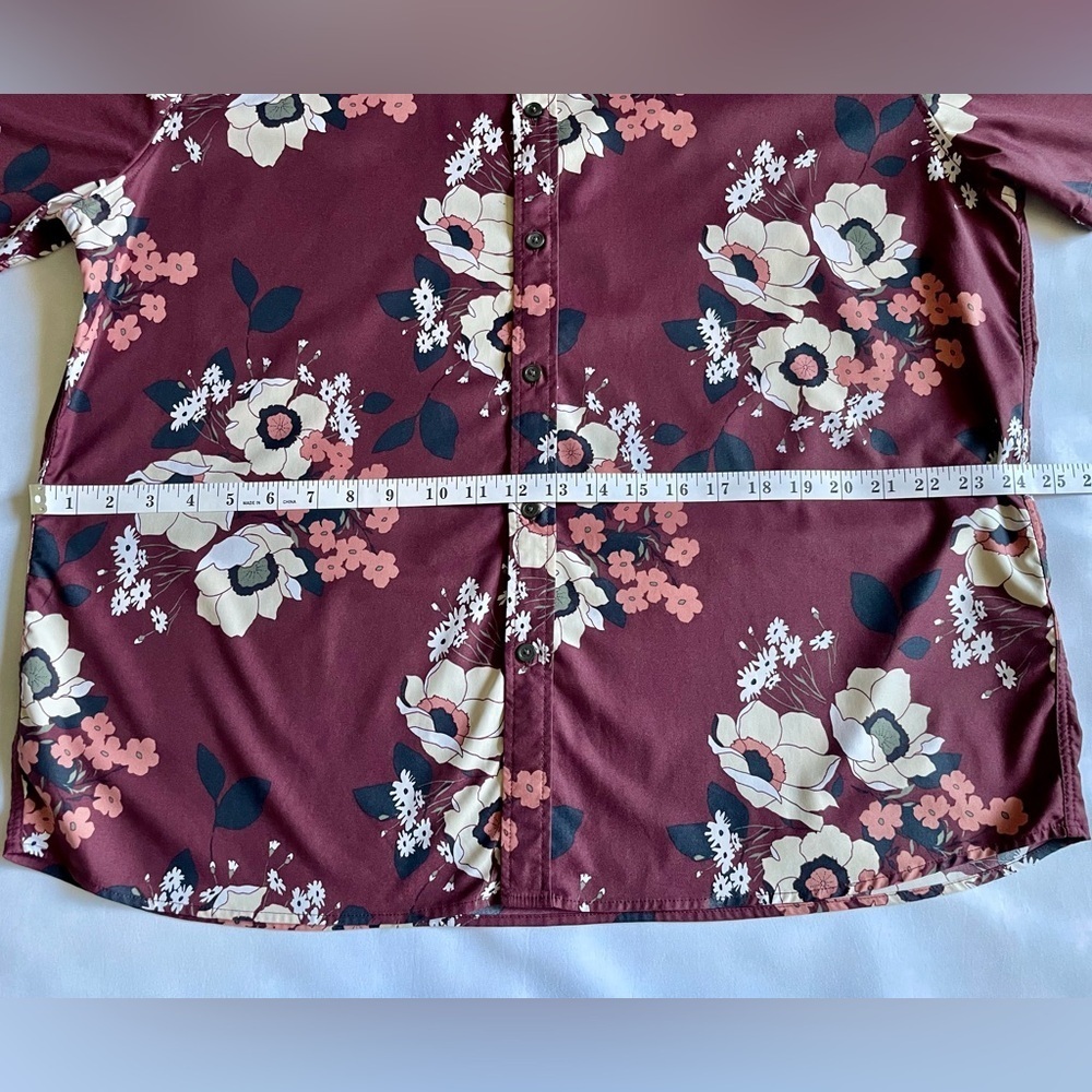 Abercrombie & Fitch Men’s Hawaiian Shirt Maroon Floral Size 2XL Short Sleeve - Picture 3 of 6